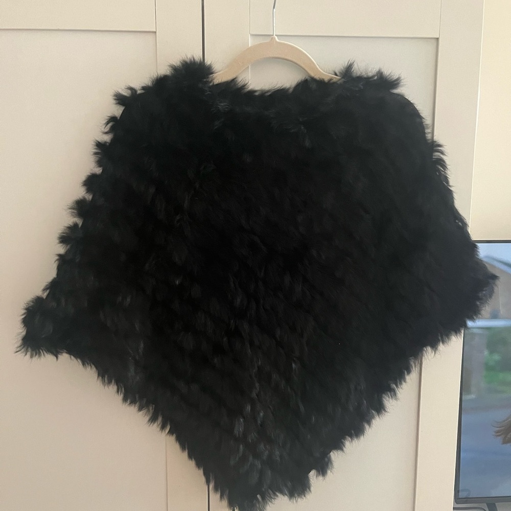 Rex rabbit fur knitted cape